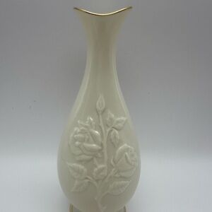Lenox China Sharon Bud Vase Cream w 24K Gold Hand Painted Trim Floral Roses USA